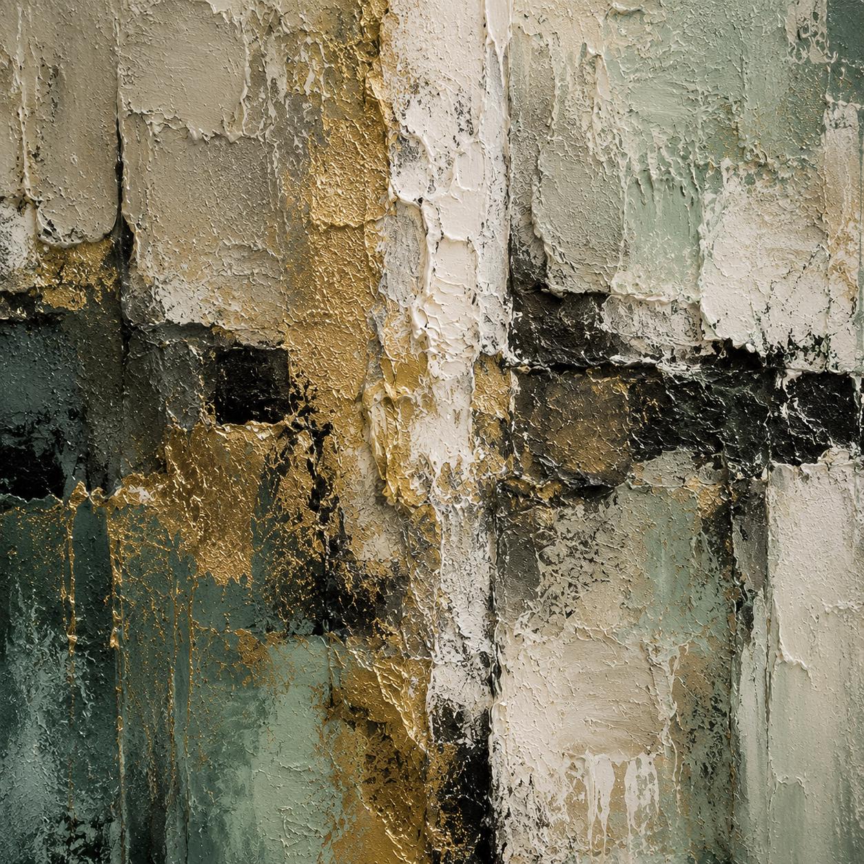 Textured Abstract Painting, Sage Green Gold Mint Canvas Artwork, Luxury Minimalist Decor