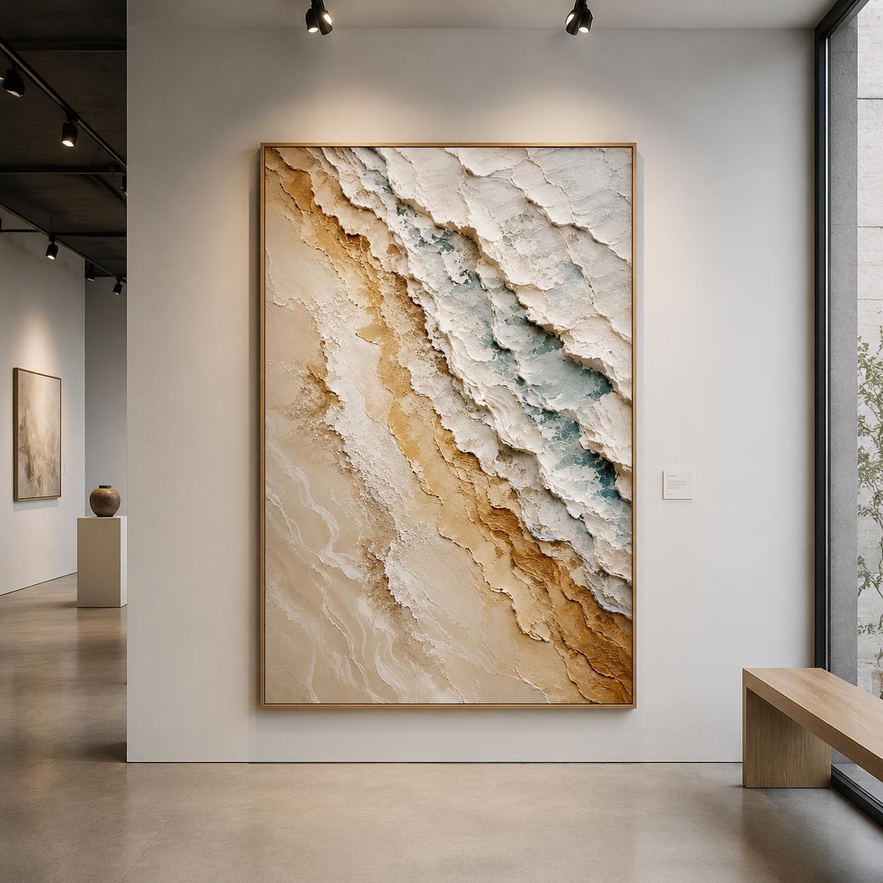 Textured Abstract Coastal Painting, Beige Neutral Canvas, Luxury Impasto Artwork