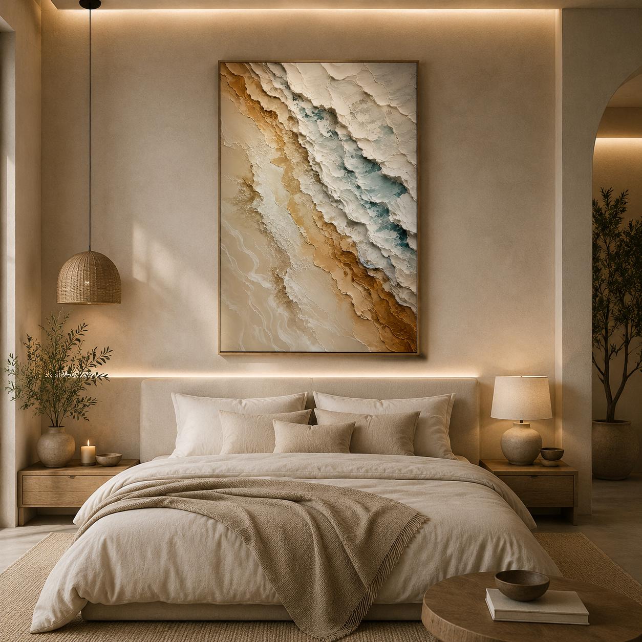 Textured Abstract Coastal Painting, Beige Neutral Canvas, Luxury Impasto Artwork