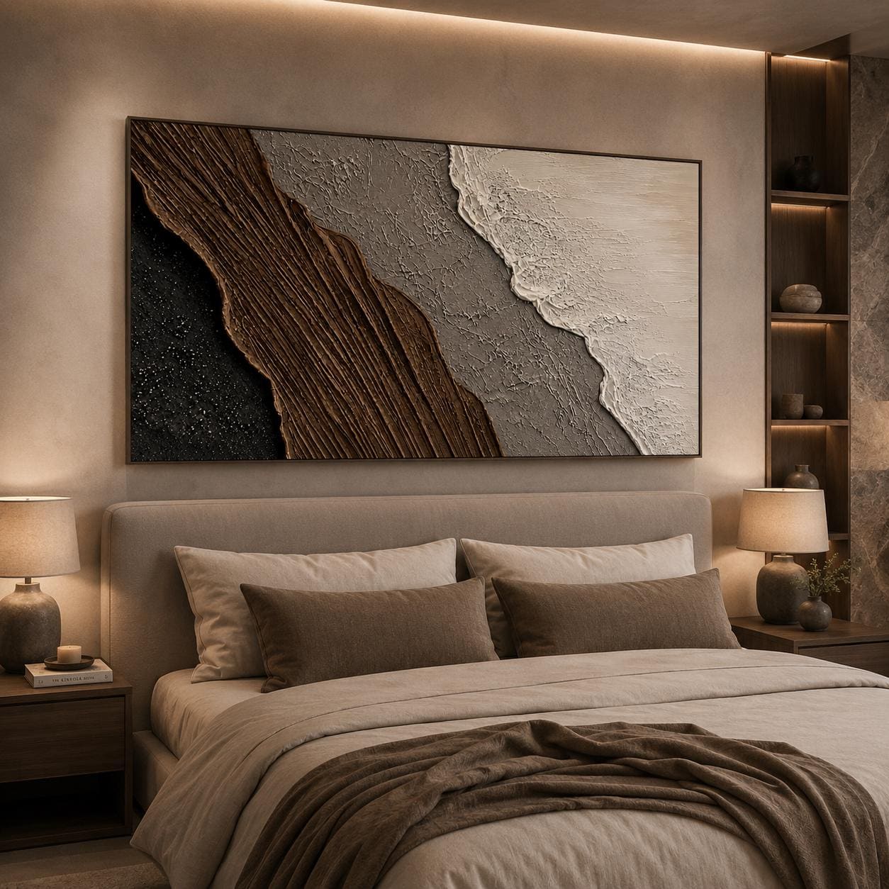 Textured Abstract Painting, Neutral Earth Tone Wall Art, Beige Brown Canvas, Sculptural Minimalist Artwork