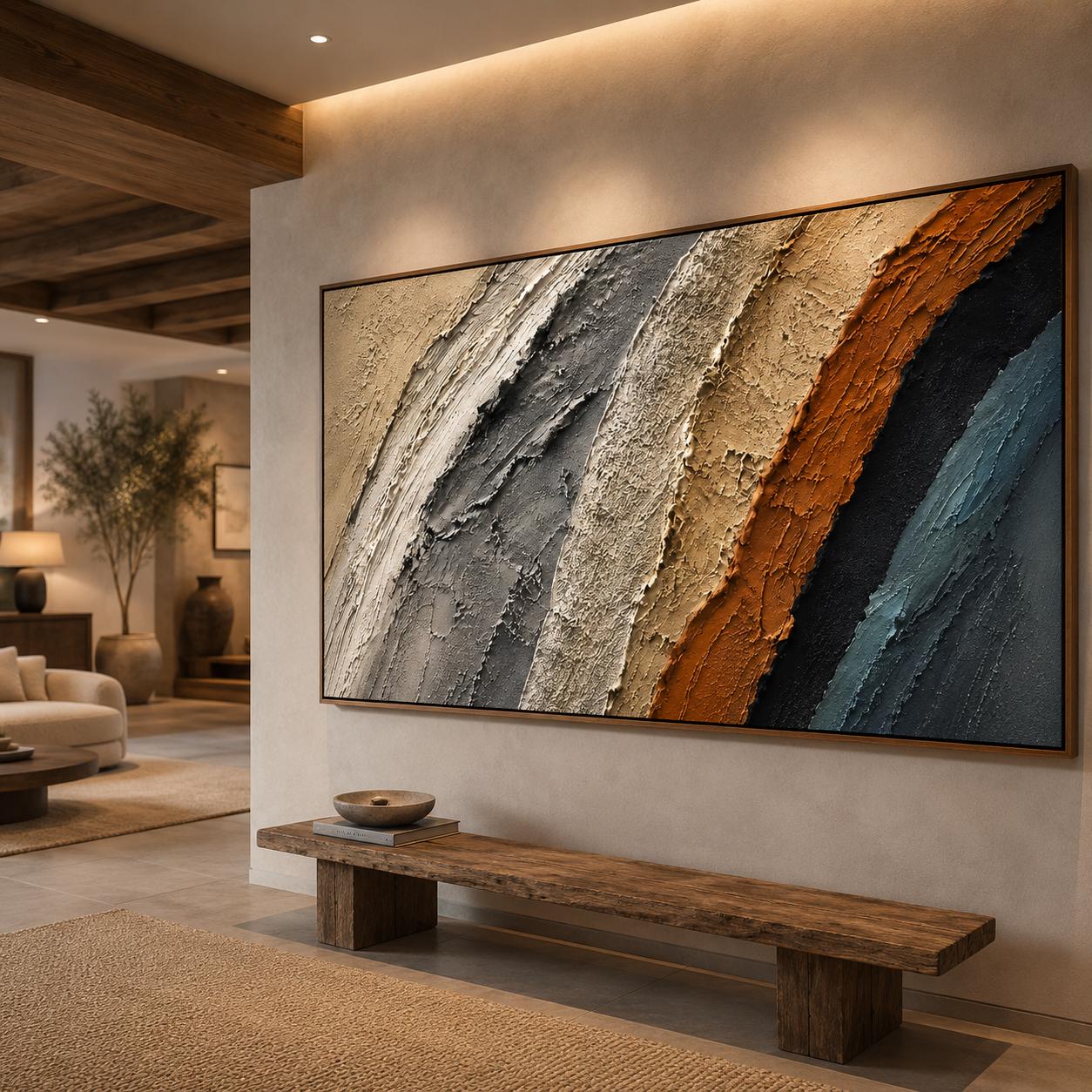 Textured Earth Tone Abstract Painting, Organic Modern Wall Art, Beige Gray Terracotta Canvas, Sculptural Minimalist Artwork