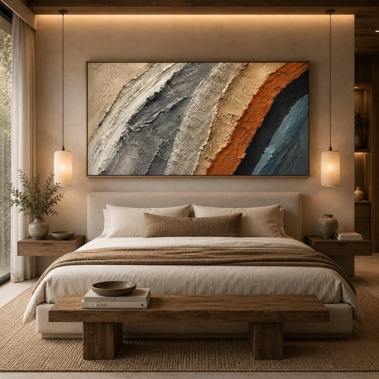 Textured Earth Tone Abstract Painting, Organic Modern Wall Art, Beige Gray Terracotta Canvas, Sculptural Minimalist Artwork