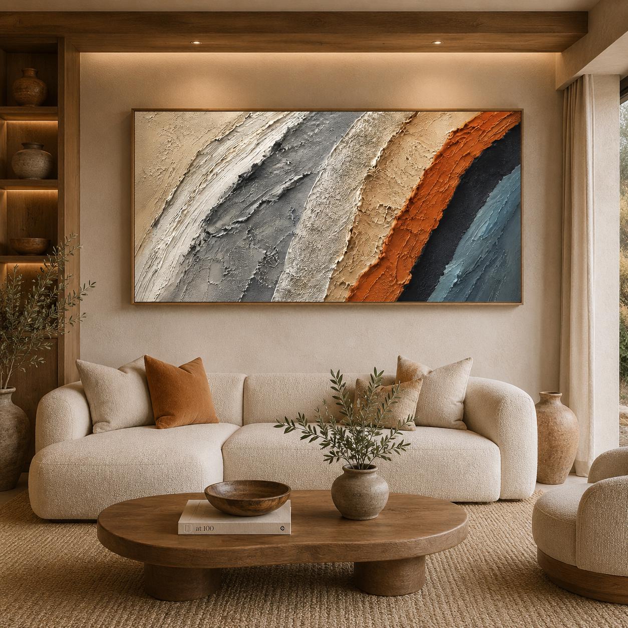 Textured Earth Tone Abstract Painting, Organic Modern Wall Art, Beige Gray Terracotta Canvas, Sculptural Minimalist Artwork