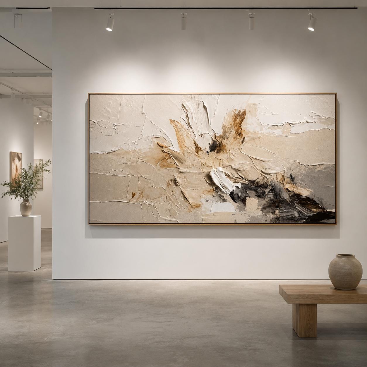 Neutral Textured Floral Abstract Painting, Beige White Modern Wall Art, Sculptural Flower Canvas, Organic Minimalist Artwork