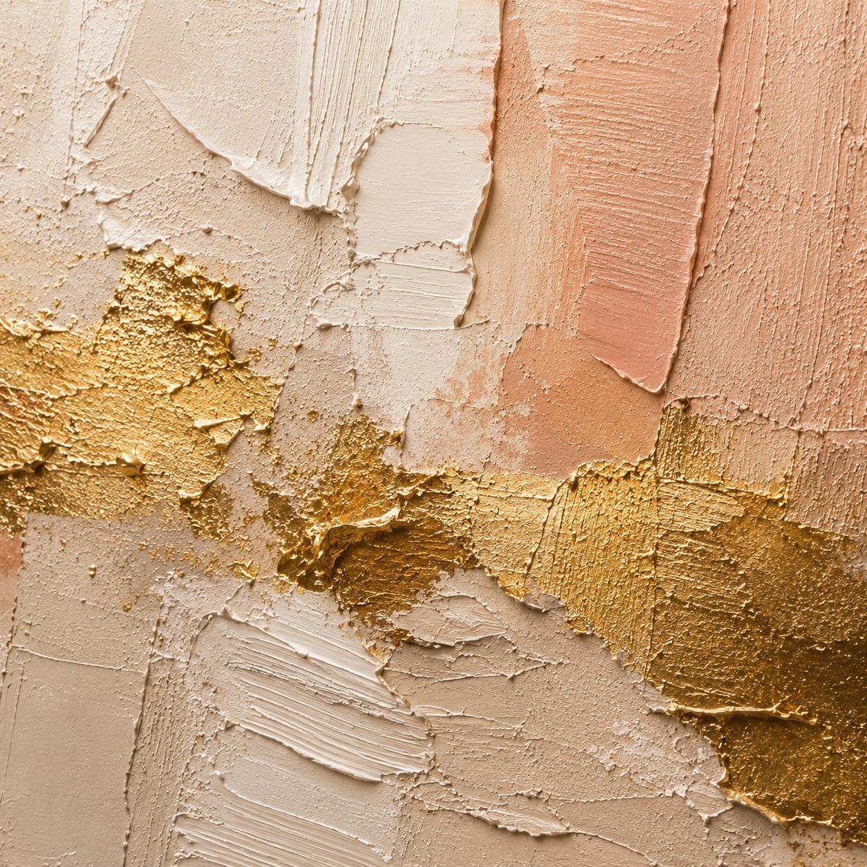 Blush Pink Gold Textured Abstract Painting, Neutral Modern Canvas Artwork