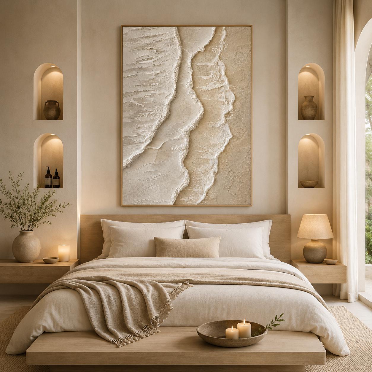 Textured Abstract Painting, Sculptural Beige Impasto Wall Art
