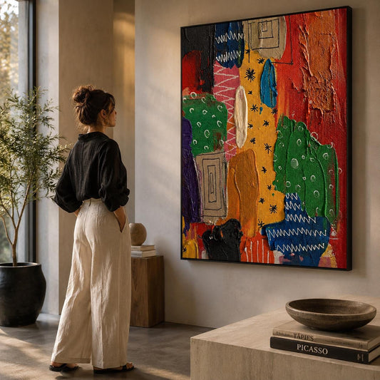 Colorful Abstract Painting, Modern Pop Art Wall Decor, Textured Contemporary Canvas, Bold Eclectic Artwork