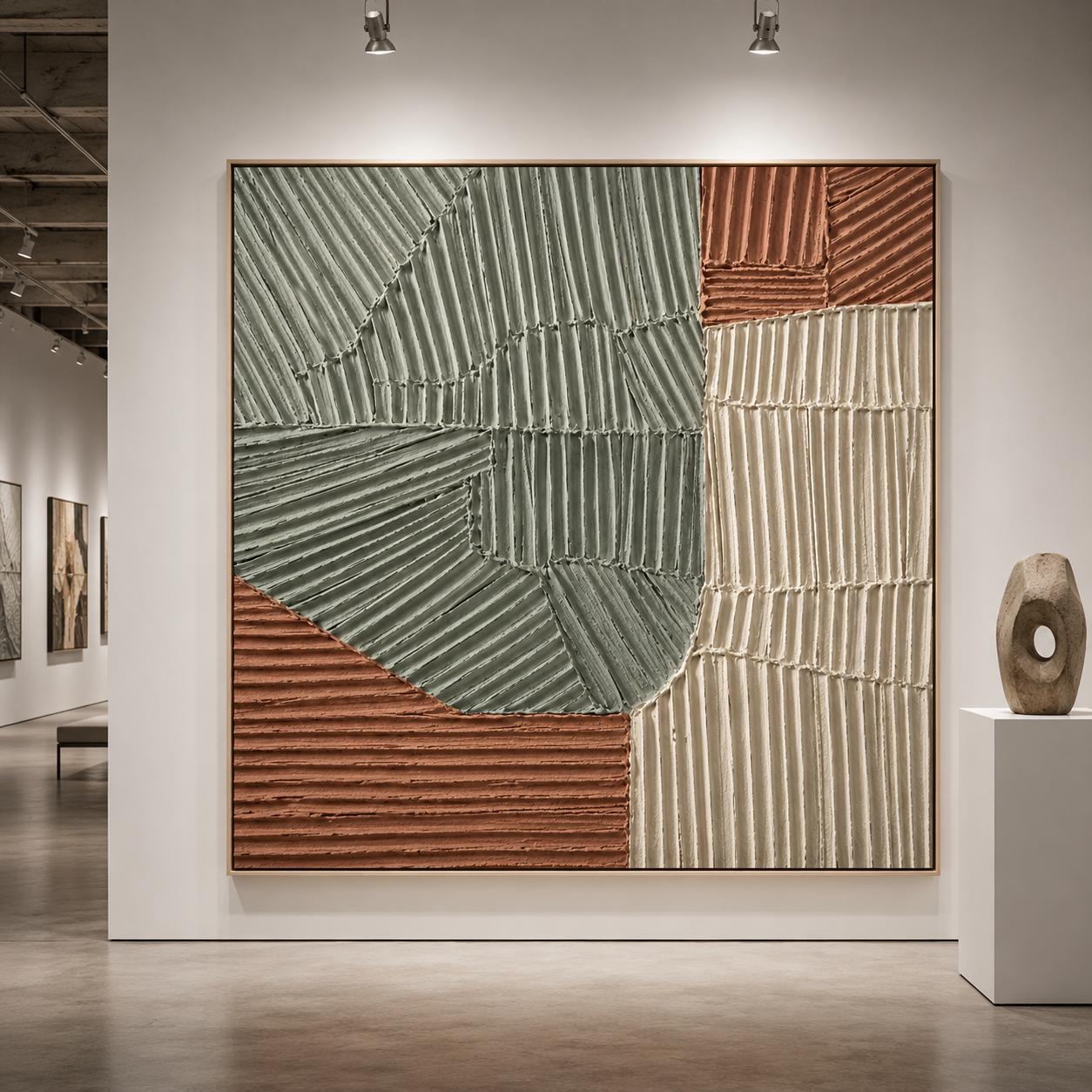 Textured Geometric Abstract Painting, Sage Green Terracotta Canvas Art