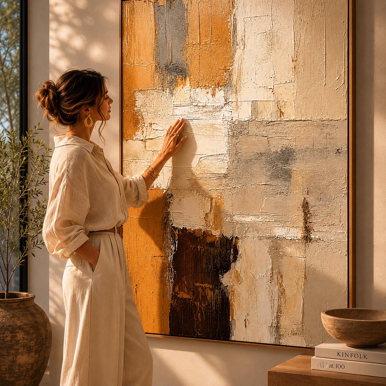 Textured Abstract Painting, Beige Brown Earth Tone Canvas, Minimalist Contemporary Artwork