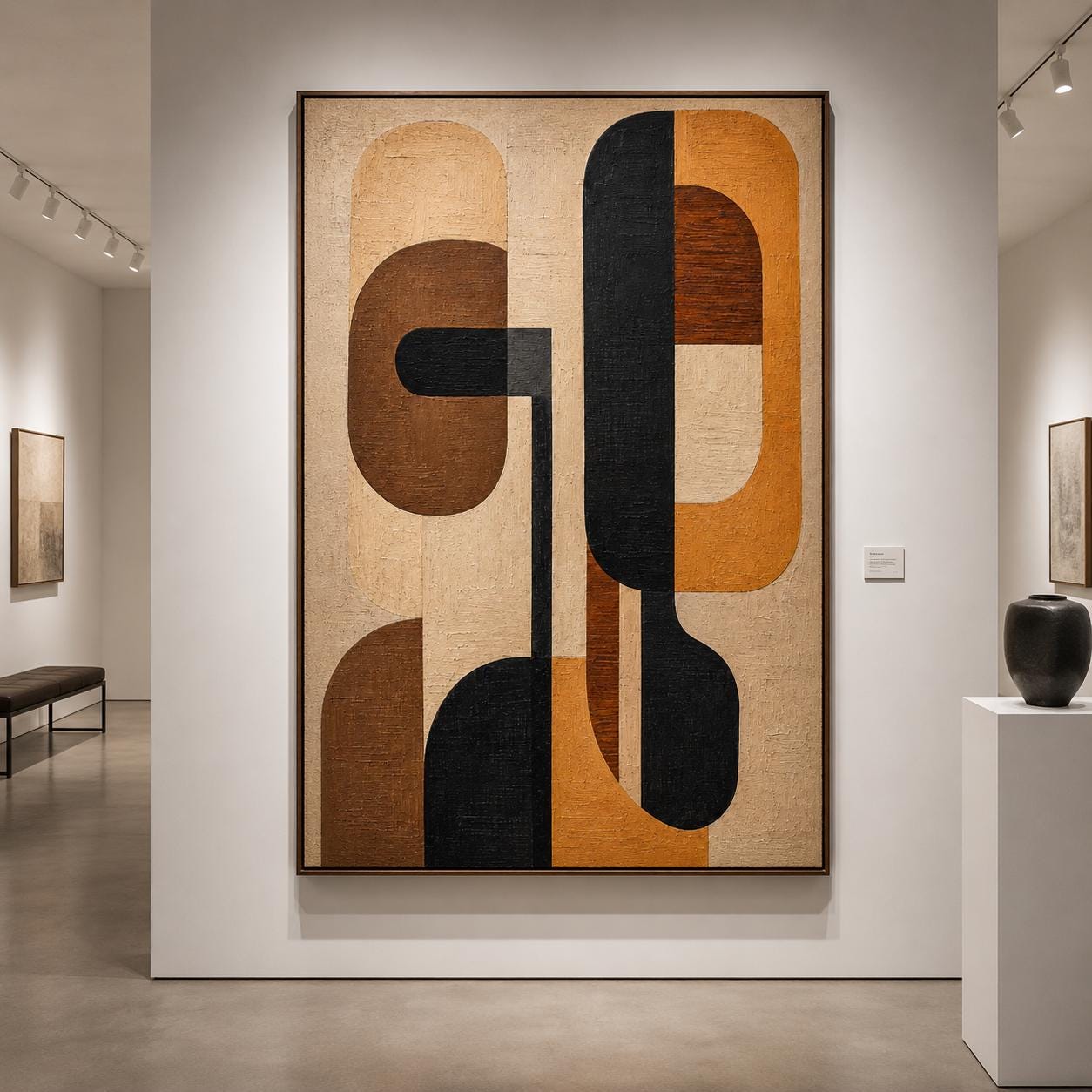 Mid Century Modern Abstract Painting, Geometric Arches, Textured Canvas Wall Art