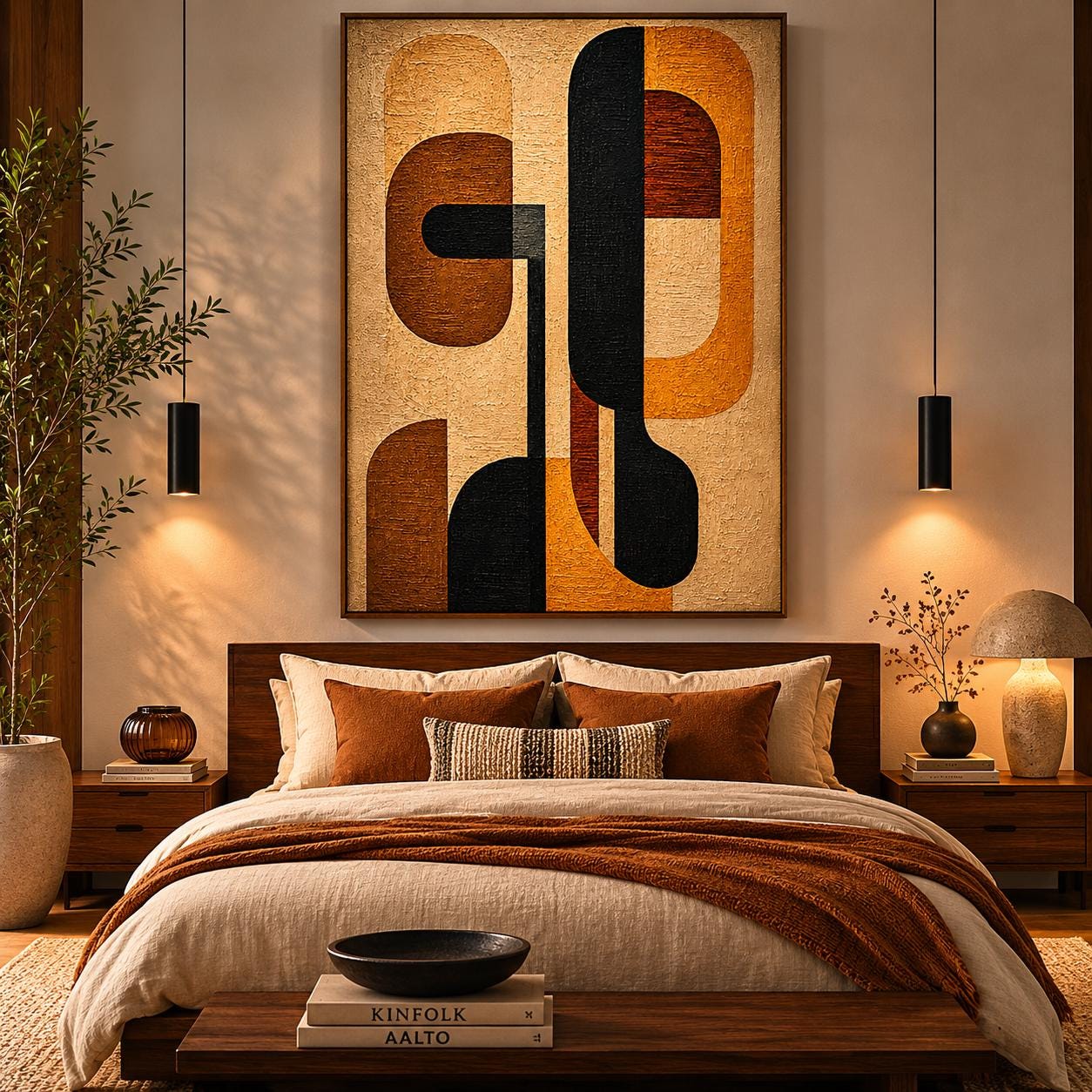 Mid Century Modern Abstract Painting, Geometric Arches, Textured Canvas Wall Art