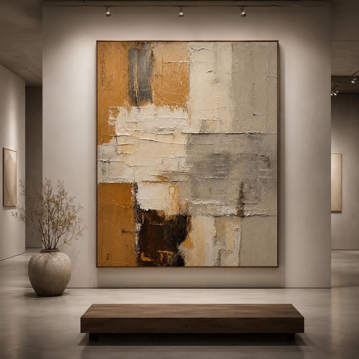 Textured Abstract Canvas Painting, Geometric Earth Tone Artwork, Modern Sculptural Decor