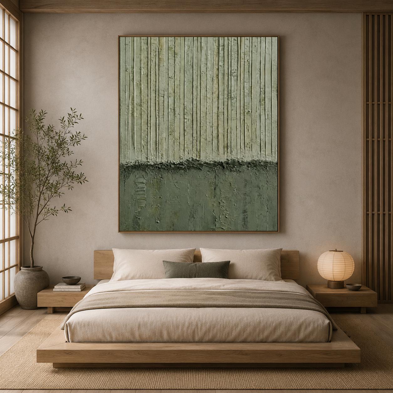Sage Green Textured Plaster Art, Minimalist Vertical Abstract Painting, Organic Relief Canvas