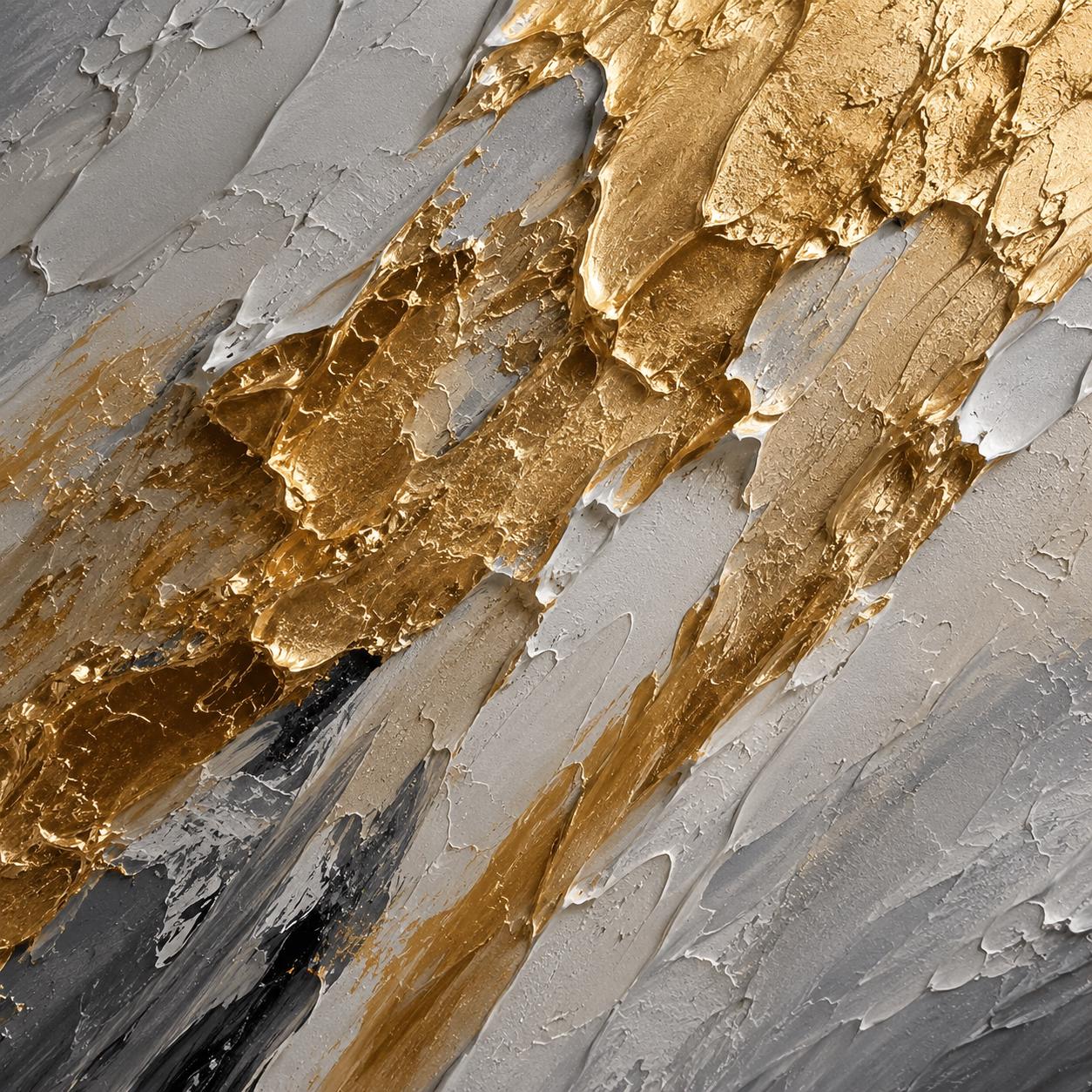 Textured Gold Abstract Painting, Neutral Gray White Wall Art, Modern Metallic Canvas
