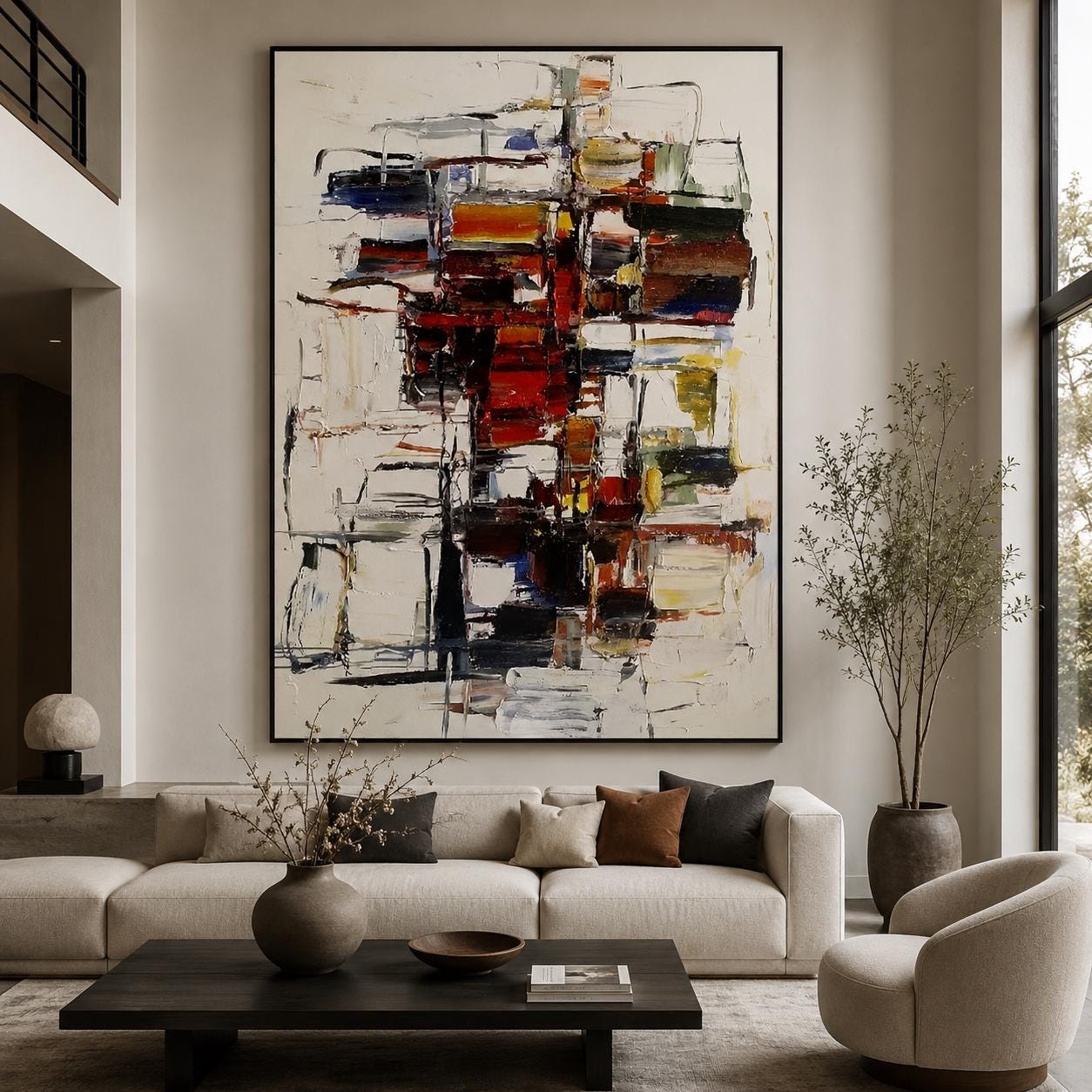 Abstract Geometric Wall Art, Modern Canvas Painting, Contemporary Textured Artwork, Minimalist Living Room Decor