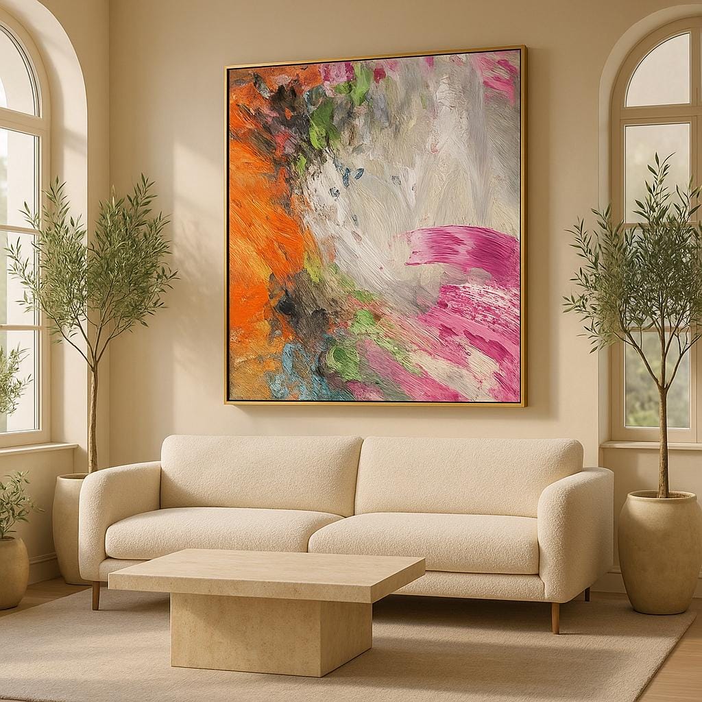 Textured Abstract Wall Art , Large Painting Orange Purple, Modern Canvas Original Art