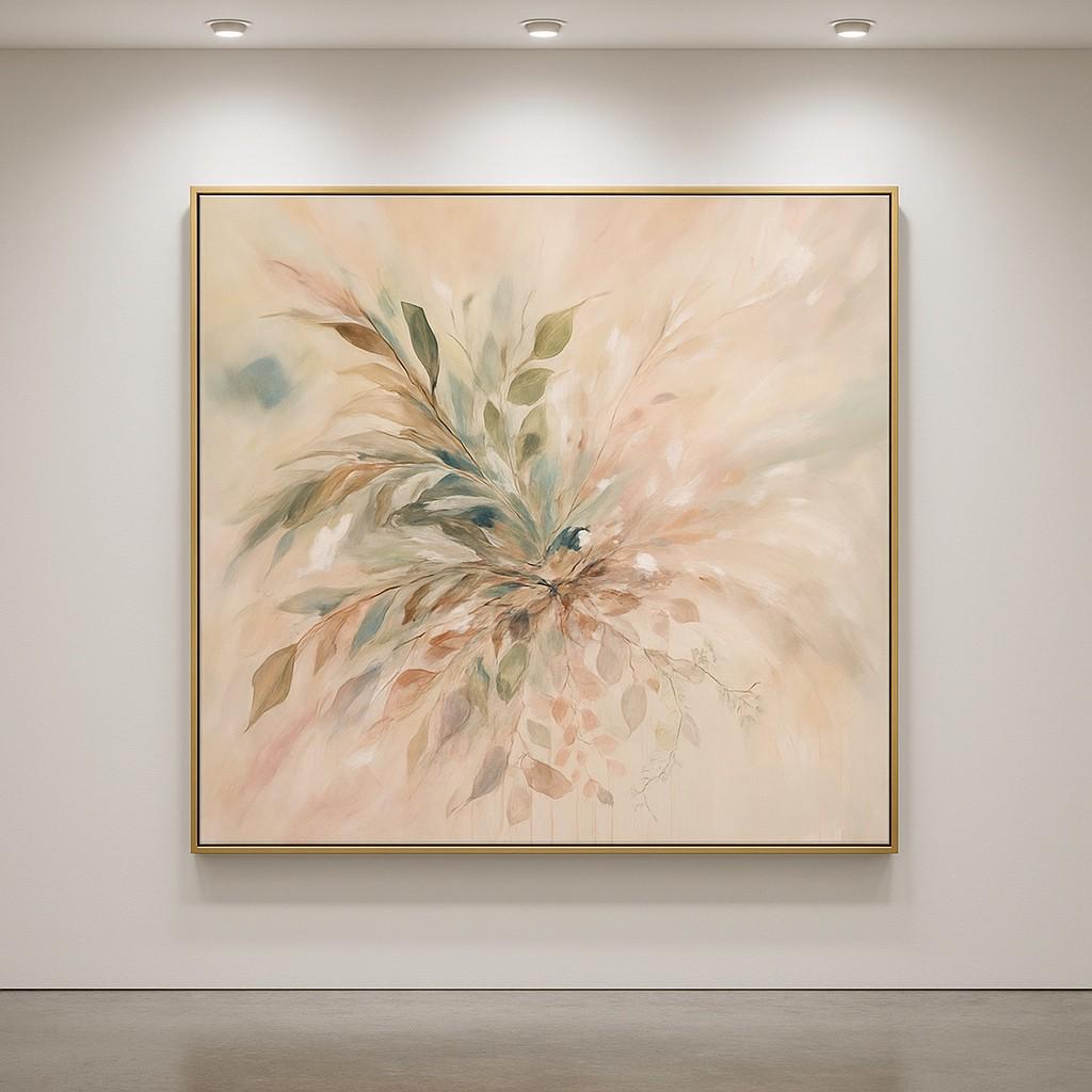 Neutral Abstract Floral Painting, Beige Textured Wall Art, Luxury Impasto Canvas, Organic Modern Artwork, Contemporary Botanical Decor