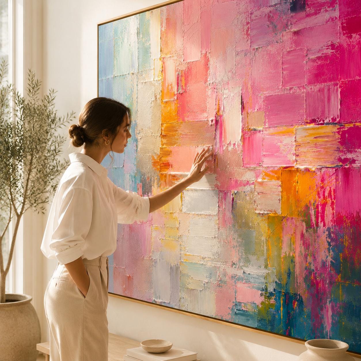 Colorful Abstract Wall Art, Modern Palette Knife Canvas Painting, Vertical Contemporary Artwork