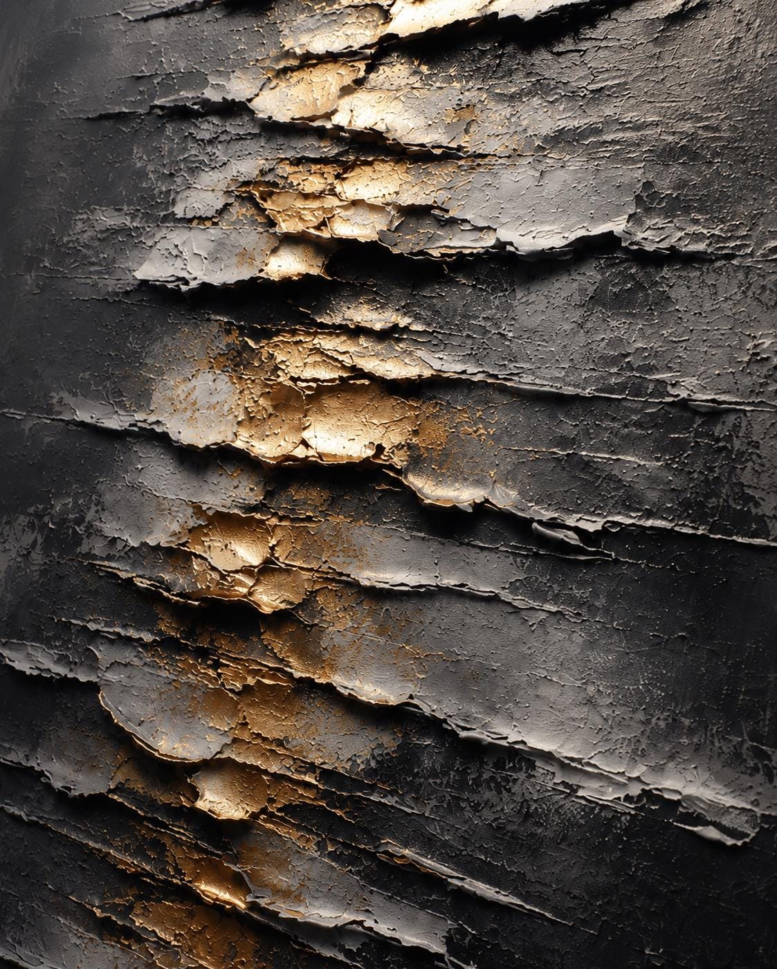 Textured Abstract Wall Art, Modern Black & Gold Canvas Painting, Vertical Contemporary Artwork