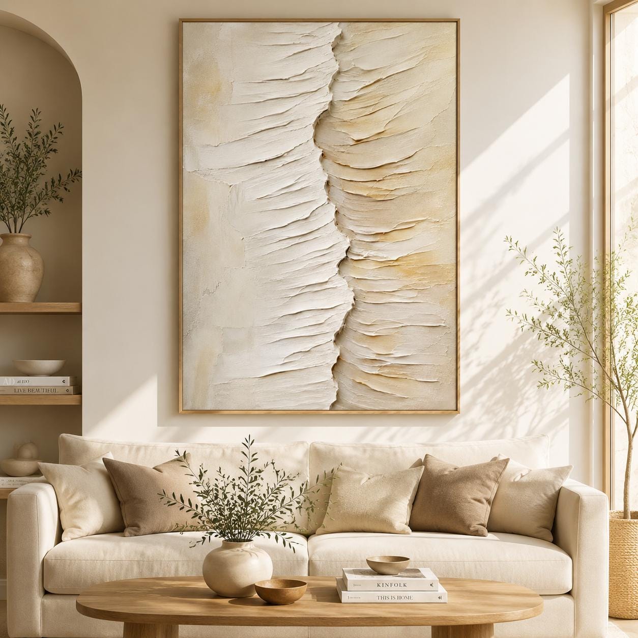 Textured Neutral Abstract Wall Art, Modern Beige Canvas Painting, Vertical Minimalist Artwork