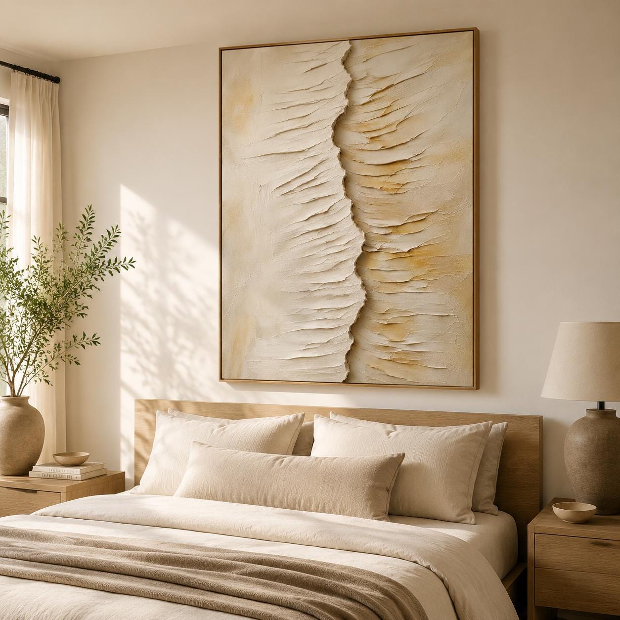 Textured Neutral Abstract Wall Art, Modern Beige Canvas Painting, Vertical Minimalist Artwork