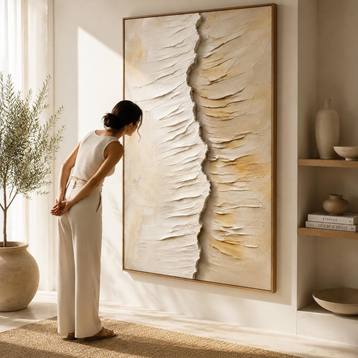 Textured Neutral Abstract Wall Art, Modern Beige Canvas Painting, Vertical Minimalist Artwork