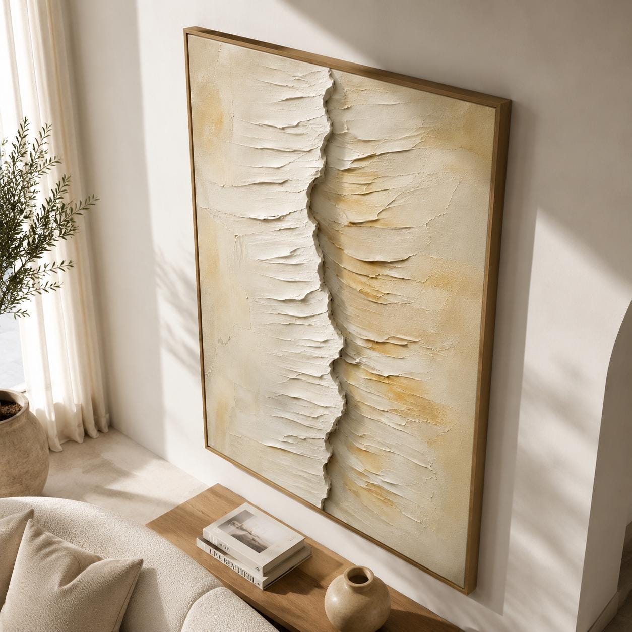 Textured Neutral Abstract Wall Art, Modern Beige Canvas Painting, Vertical Minimalist Artwork