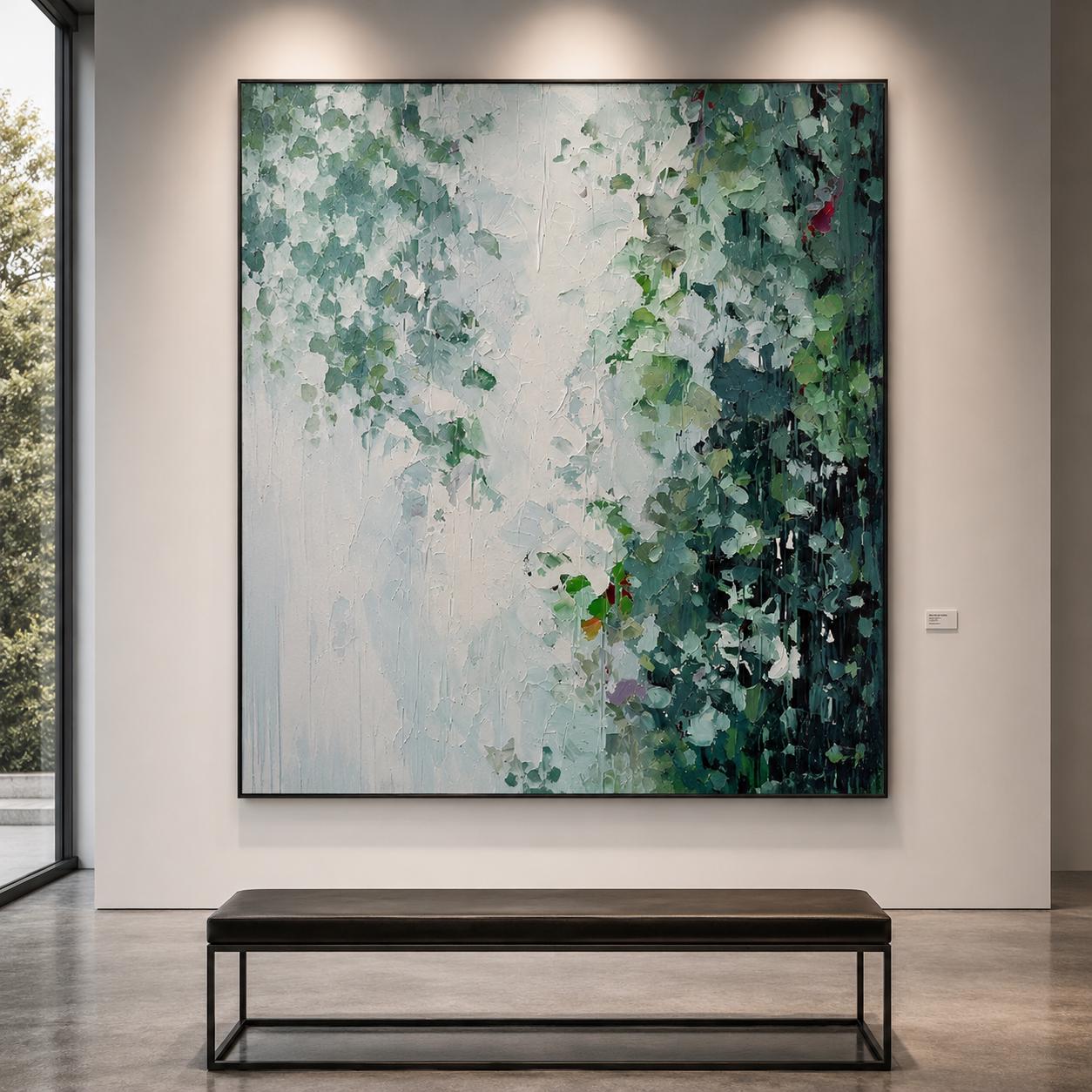 Textured Emerald Green Abstract Botanical Canvas Wall Art Mint Living Room