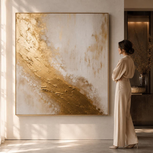 Textured Gold White Abstract Painting | Elegant Acrylic Wall Art | Luxury Home Decor | Original Canvas