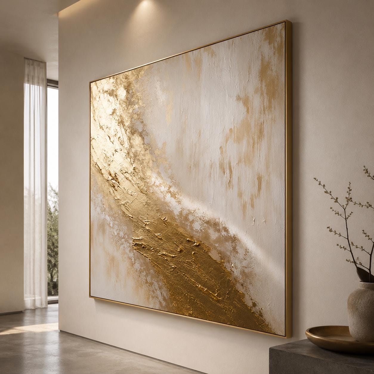Textured Gold White Abstract Painting | Elegant Acrylic Wall Art | Luxury Home Decor | Original Canvas