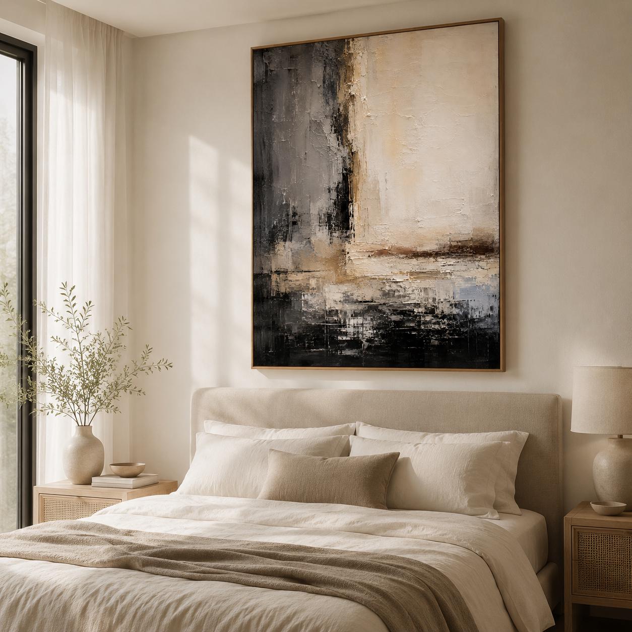 Neutral Abstract Wall Art, Modern Textured Canvas Painting, Vertical Minimalist Artwork