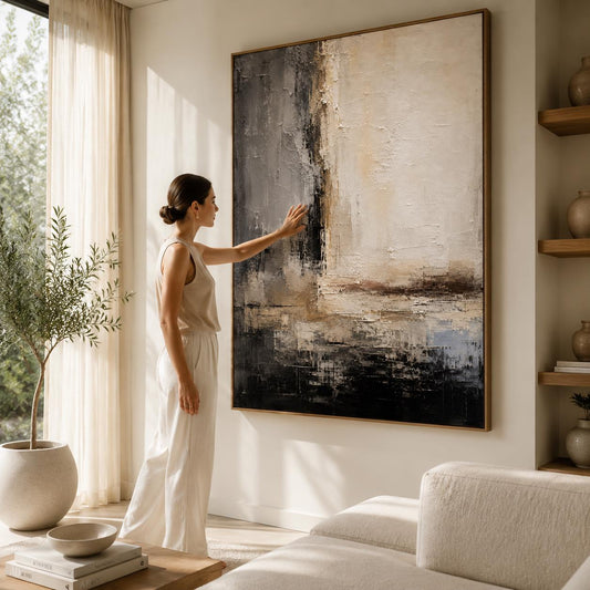 Neutral Abstract Wall Art, Modern Textured Canvas Painting, Vertical Minimalist Artwork