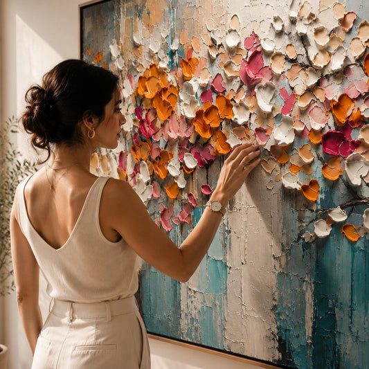 Textured Floral Tree Wall Art, Contemporary Canvas Painting, Horizontal Colorful Artwork