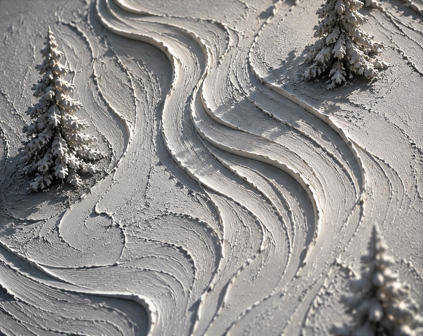 Textured Skiers in Winter Landscape – Modern Canvas Painting, Snowy Mountain Wall Art