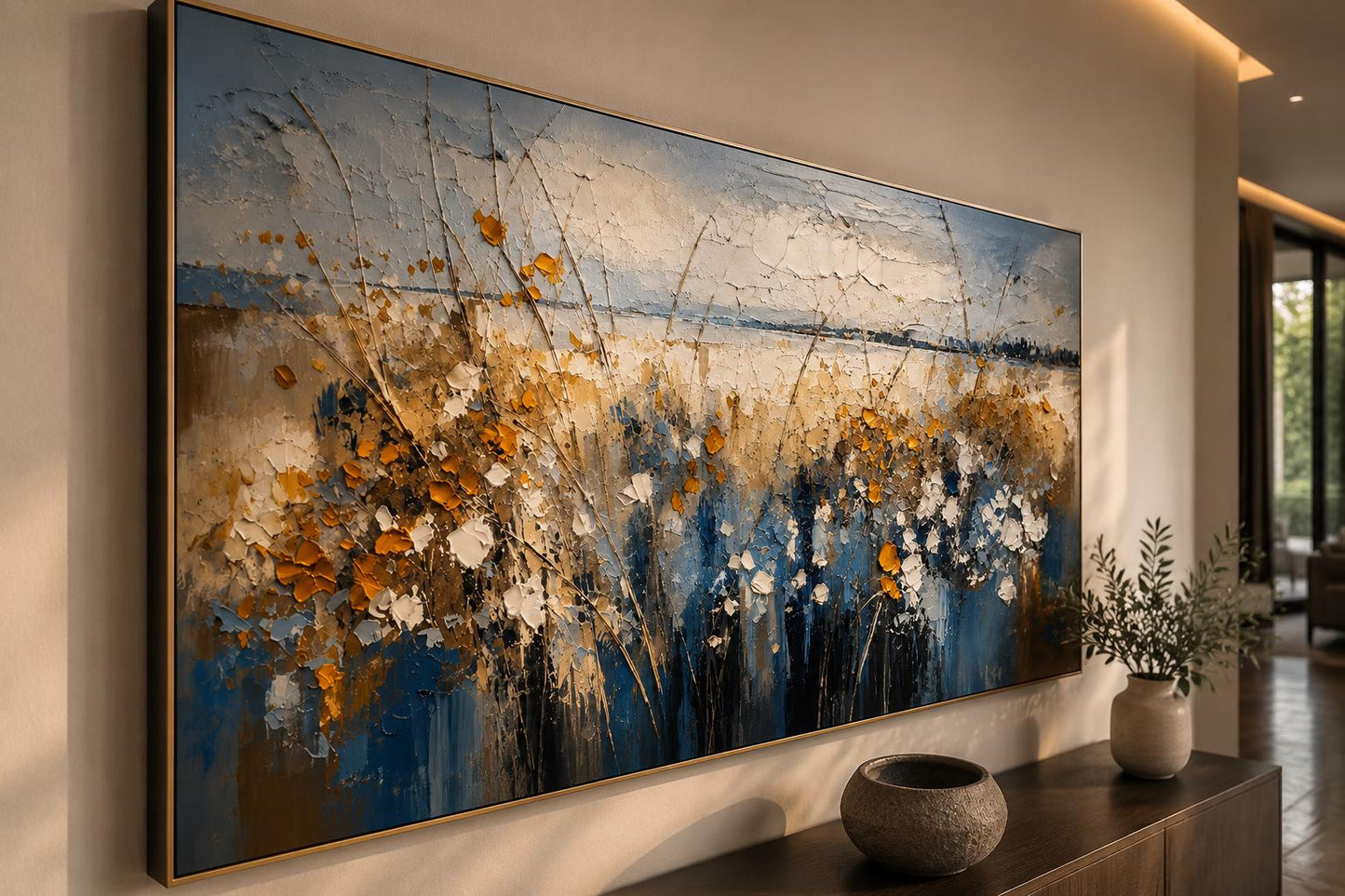 Textured Floral Landscape Canvas – Modern Impasto Wall Art