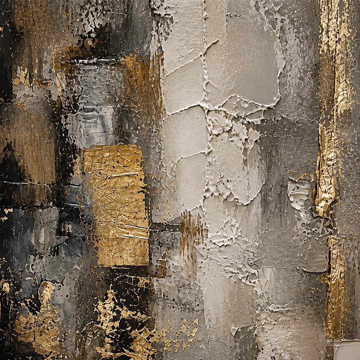 Textured Abstract Grey & Gold Canvas – Modern Impasto Wall Art