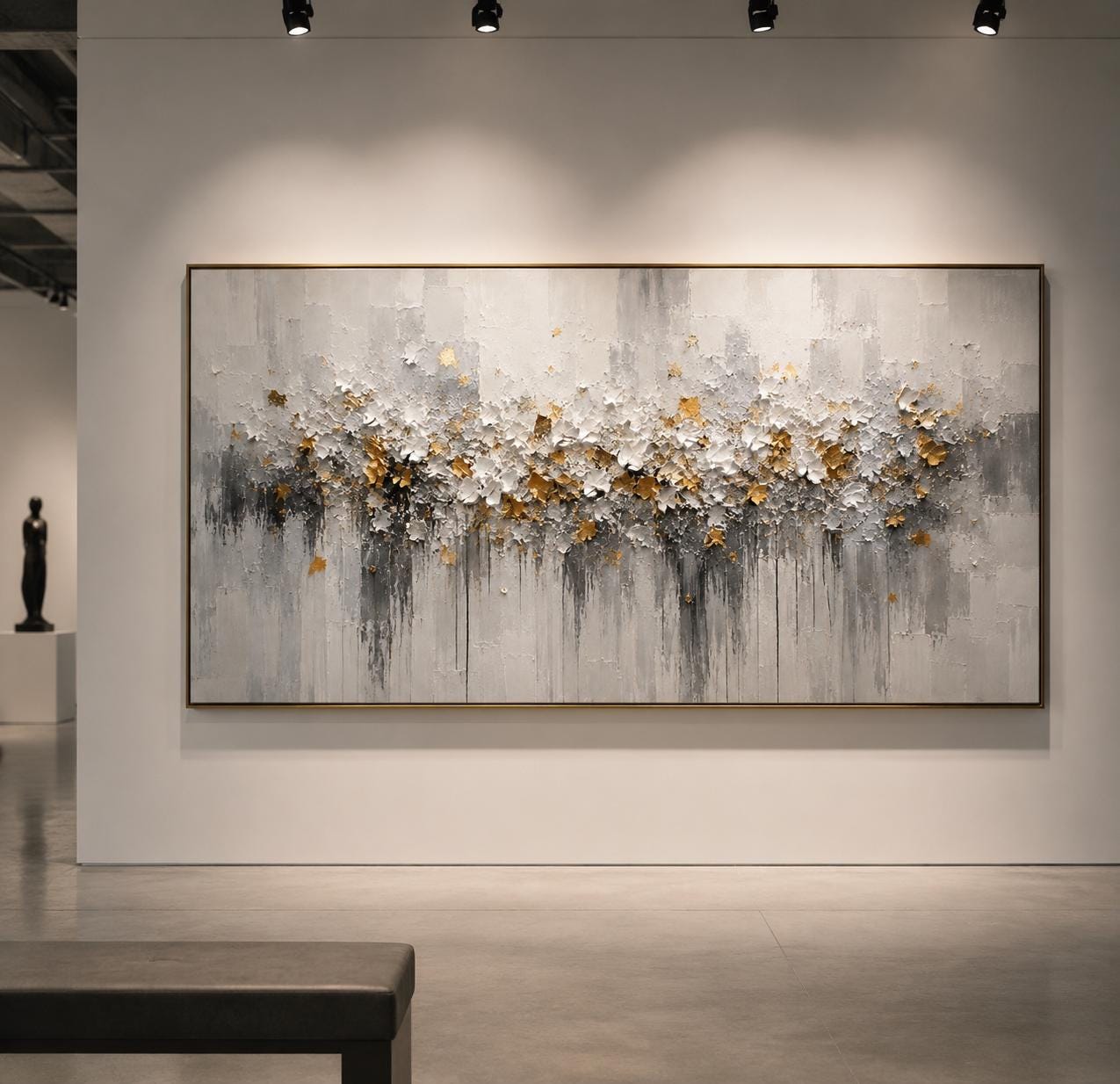 Textured Abstract Floral Canvas – Modern Wall Art with Gold Accents