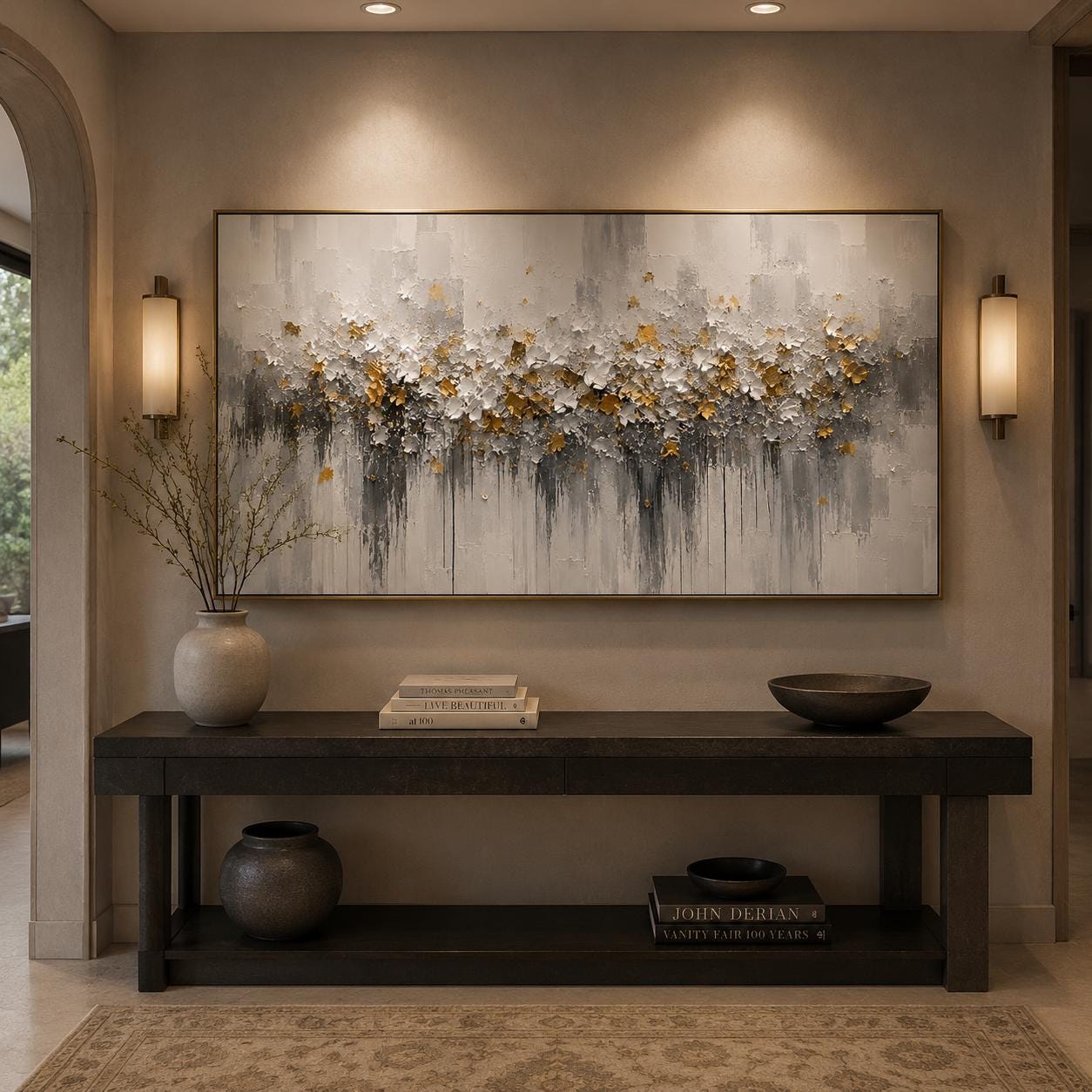 Textured Abstract Floral Canvas – Modern Wall Art with Gold Accents