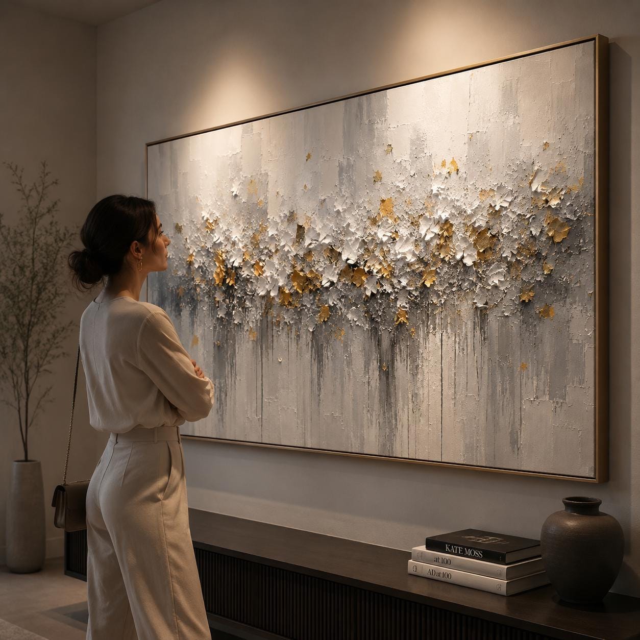 Textured Abstract Floral Canvas – Modern Wall Art with Gold Accents