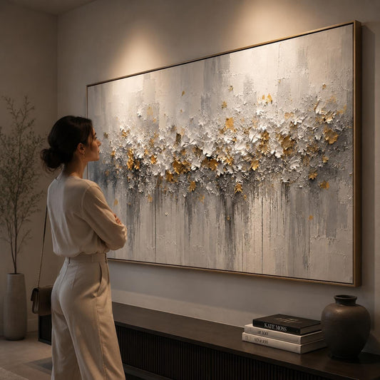 Textured Abstract Floral Canvas – Modern Wall Art with Gold Accents