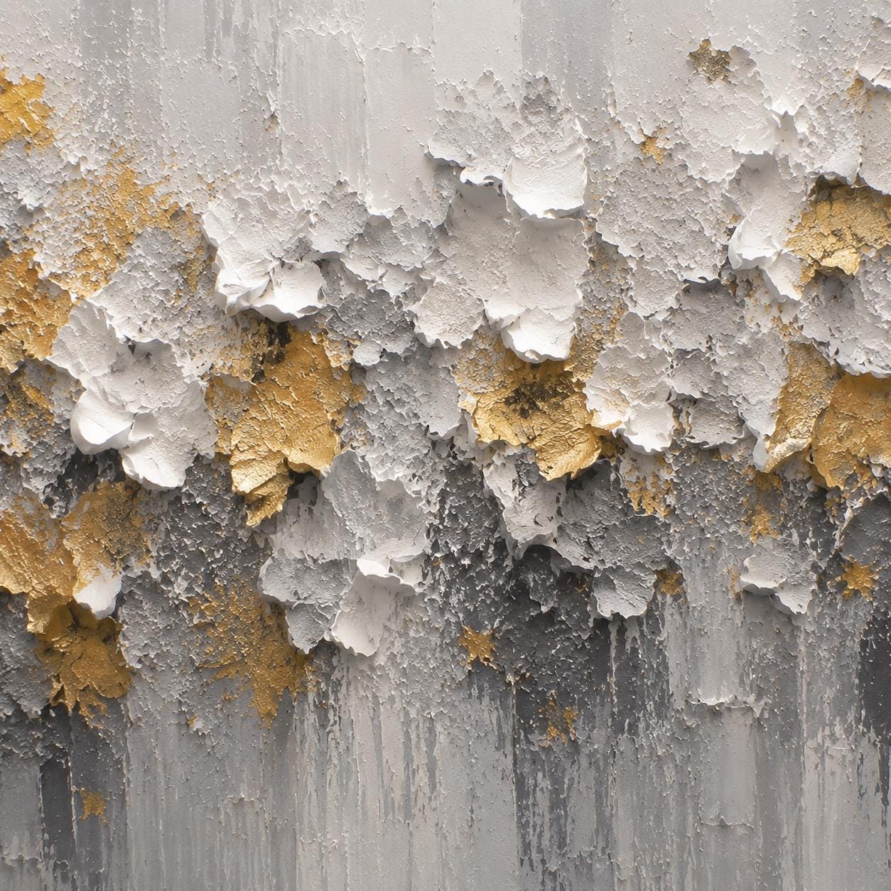 Textured Abstract Floral Canvas – Modern Wall Art with Gold Accents