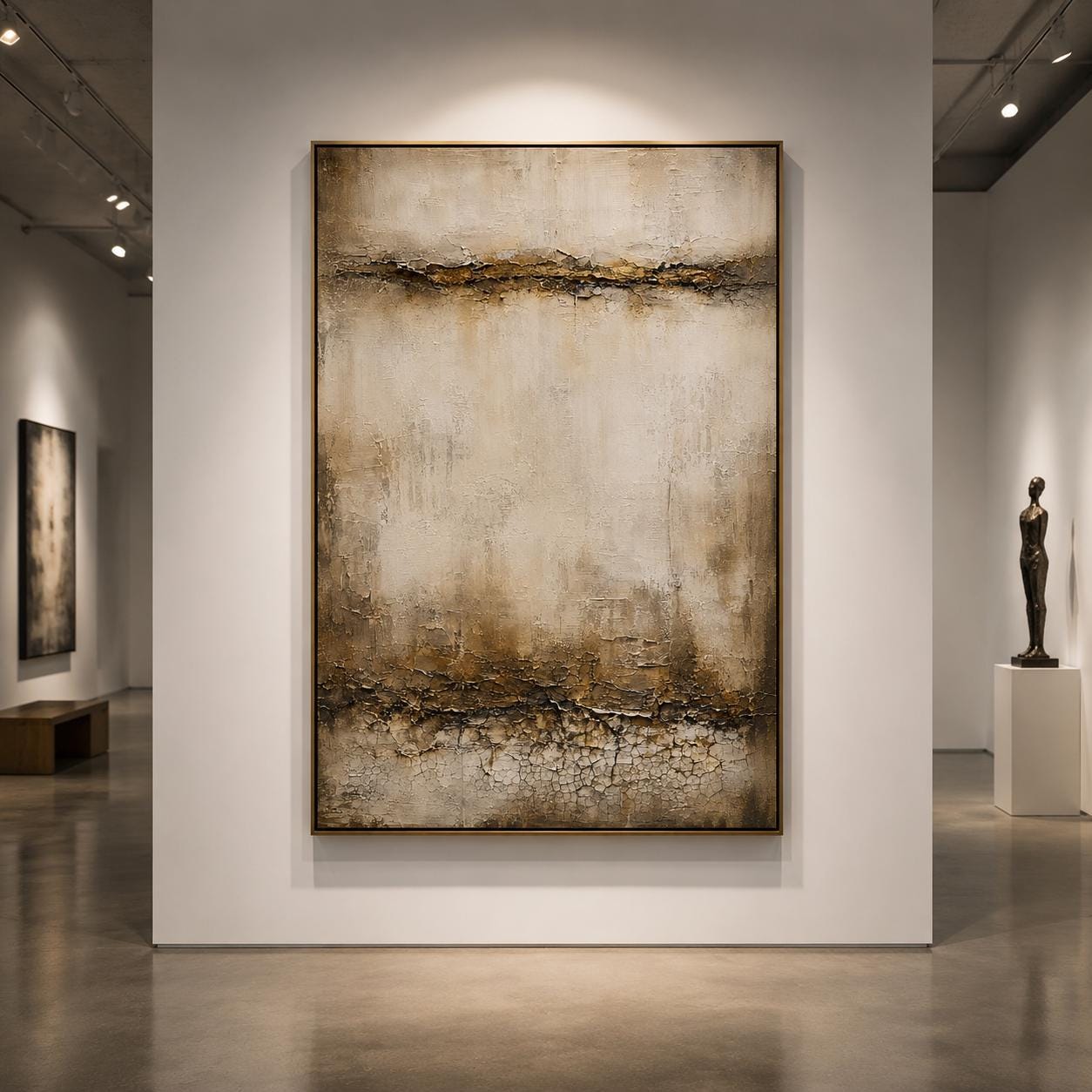 Textured Abstract Beige & Brown Canvas – Modern Impasto Wall Art