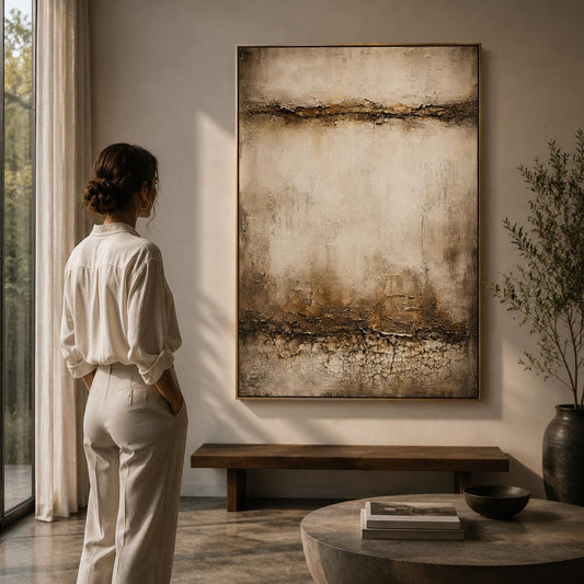 Textured Abstract Beige & Brown Canvas – Modern Impasto Wall Art