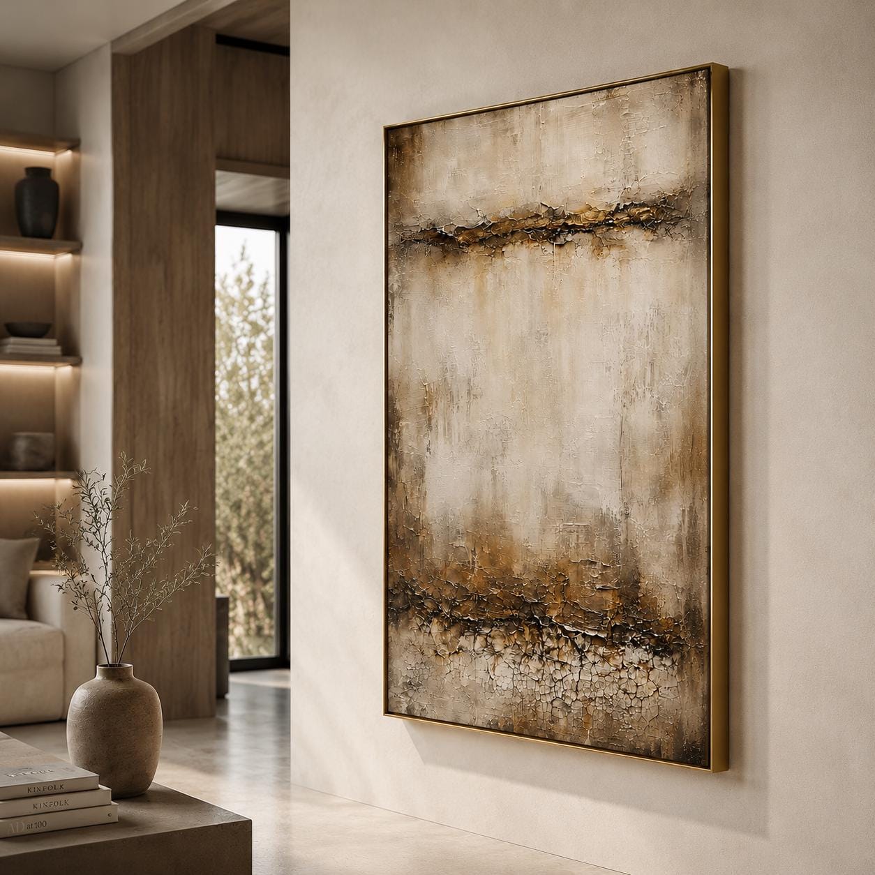 Textured Abstract Beige & Brown Canvas – Modern Impasto Wall Art