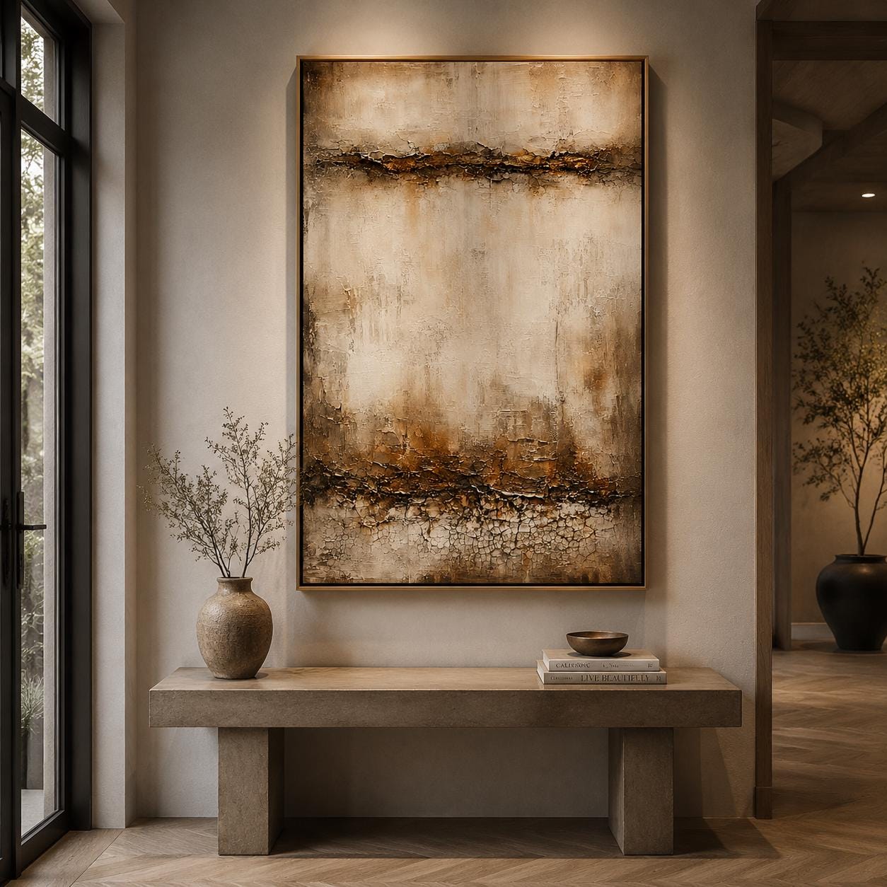 Textured Abstract Beige & Brown Canvas – Modern Impasto Wall Art