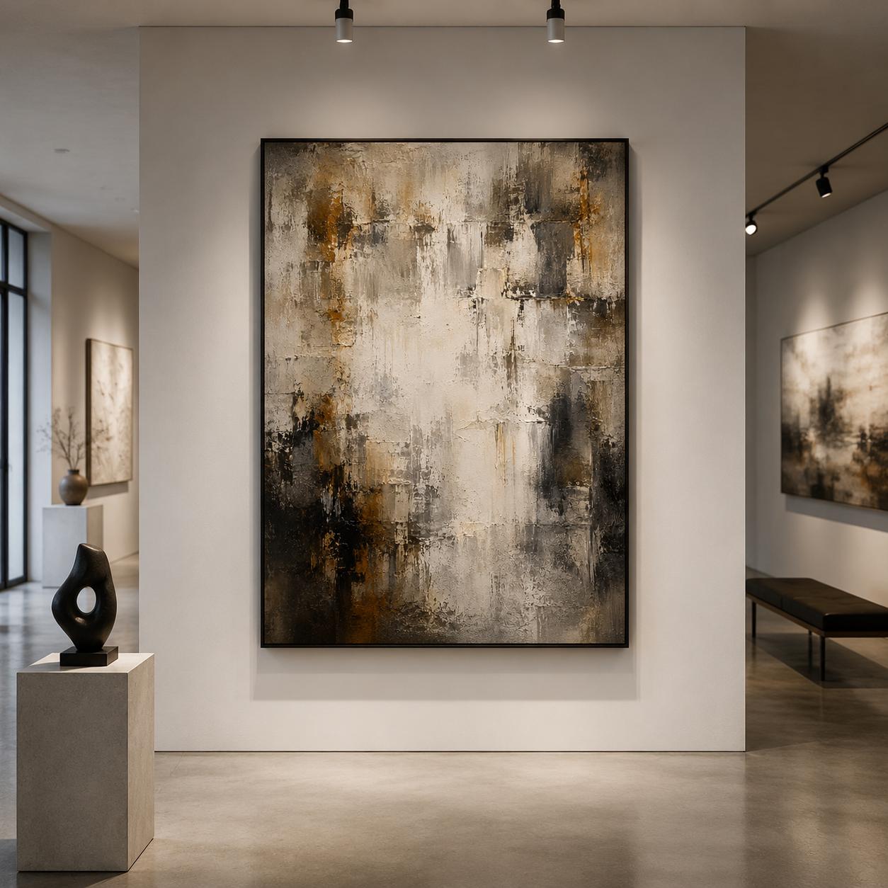 Textured Abstract Earth & Neutral Painting, Impasto Canvas Art