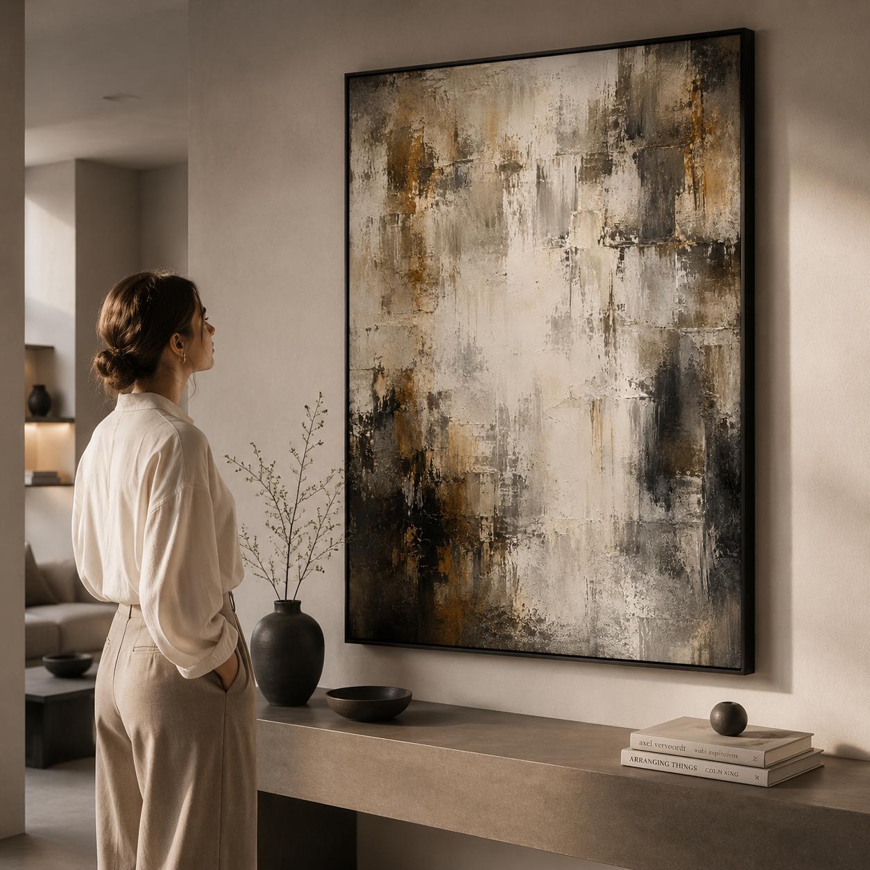 Textured Abstract Earth & Neutral Painting, Impasto Canvas Art