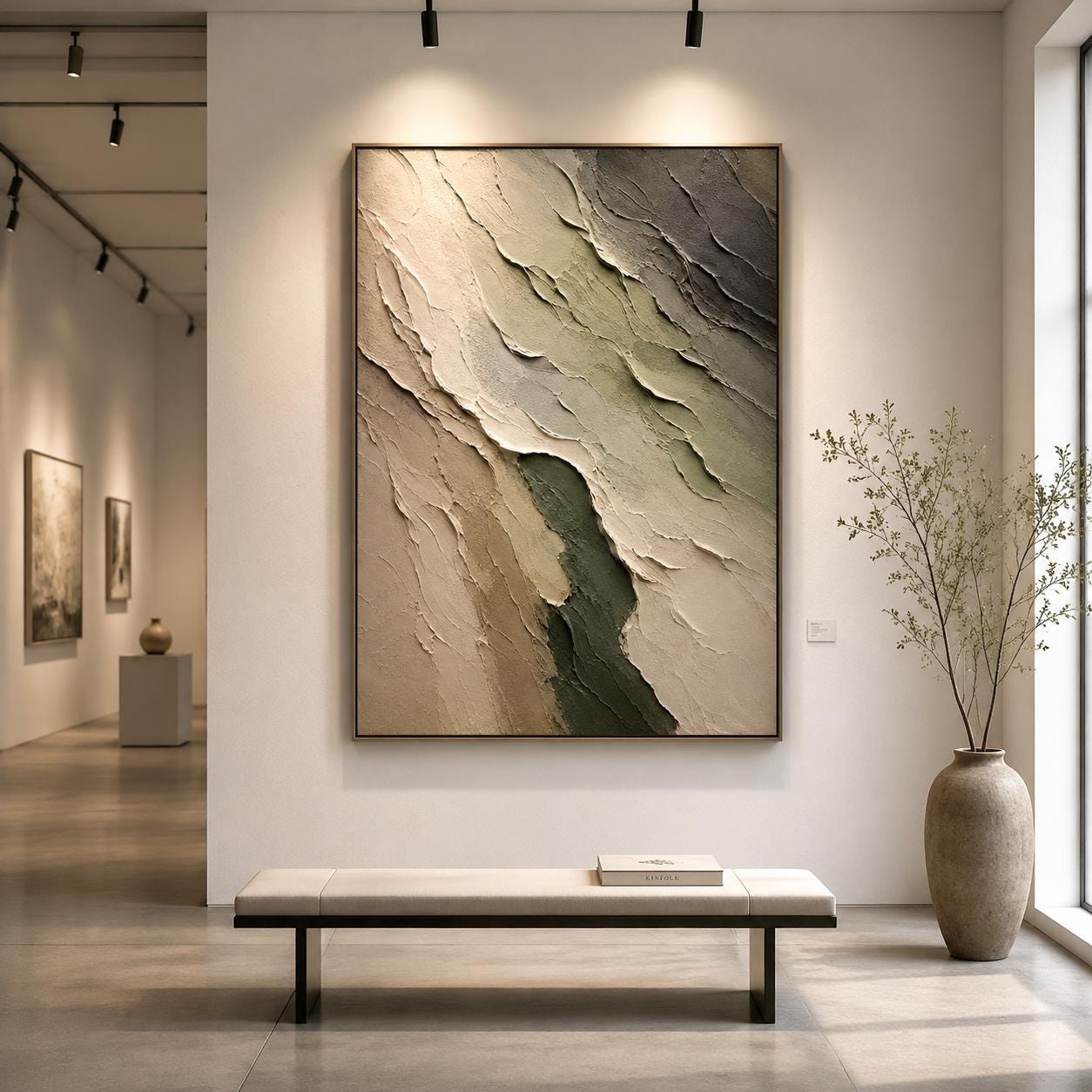 Textured Abstract Neutral Canvas Painting, Layered Impasto Artwork