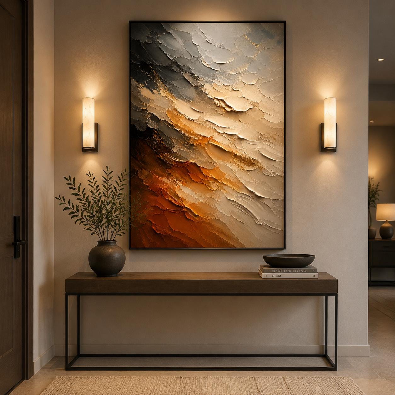 Textured Abstract Neutral Canvas Painting, Layered Impasto Artwork