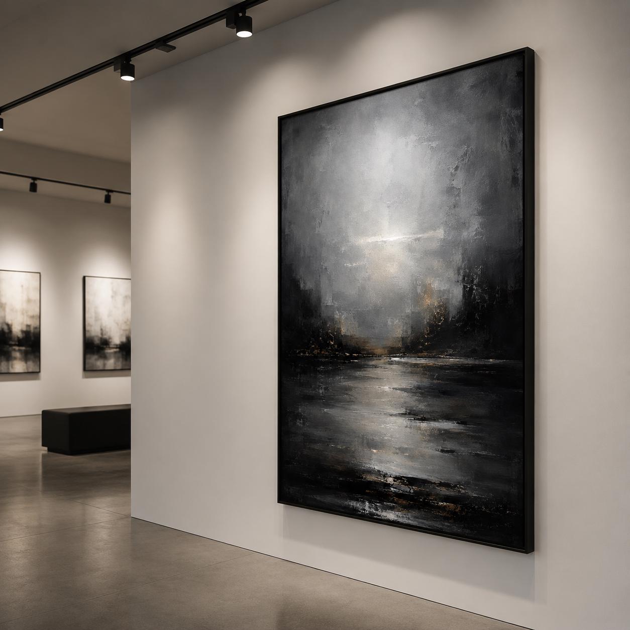 Textured Abstract Moody Landscape Painting, Dark & Neutral Impasto Canvas